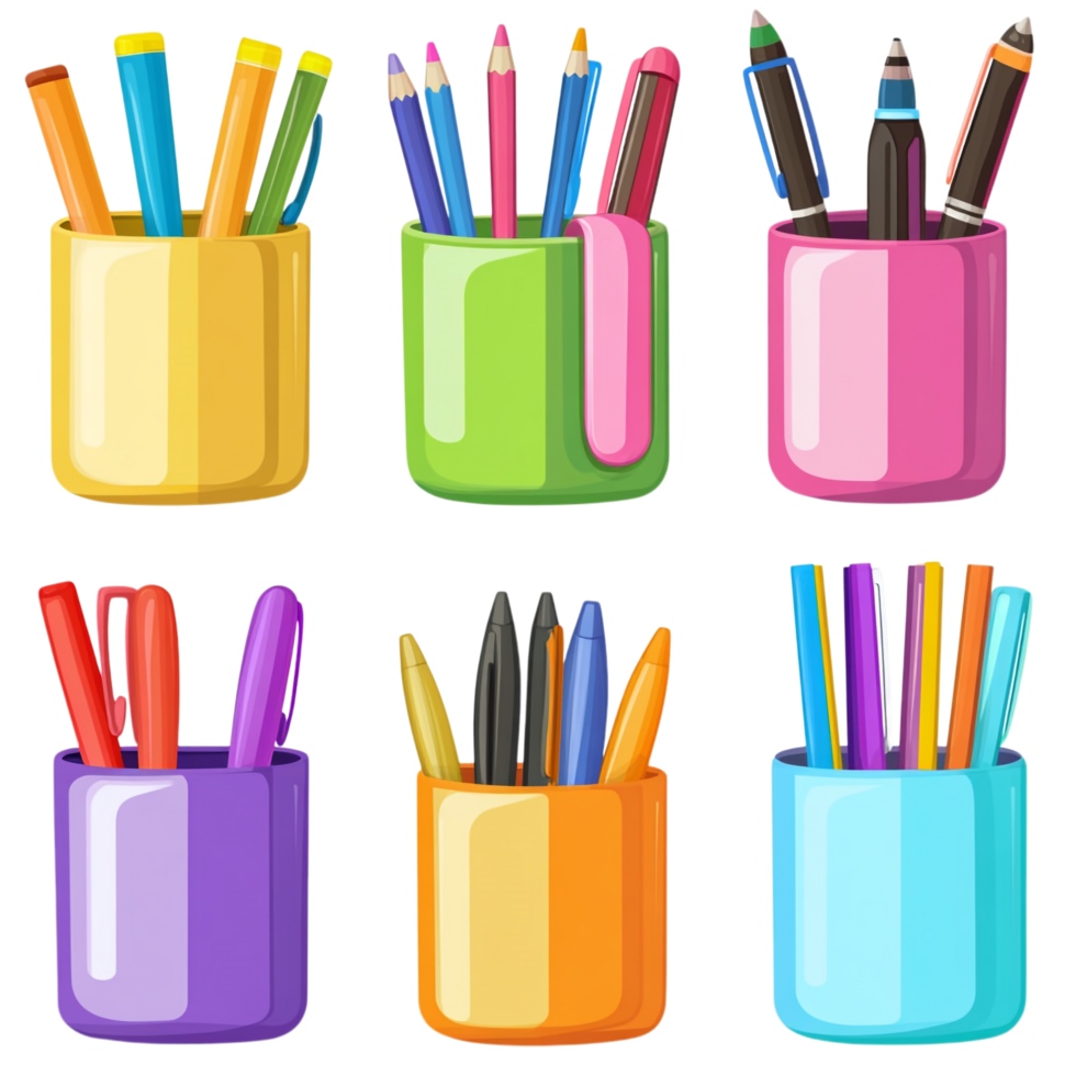 Different Types of Colorful Attractive Pen Holders png