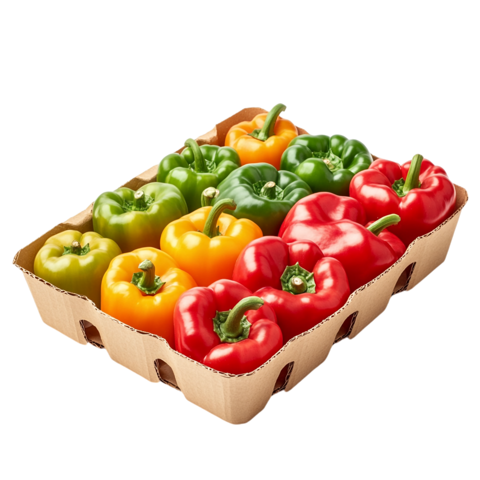 Amazing Sweet Peppers in a Cardboard Tray Isolated on transparent background png