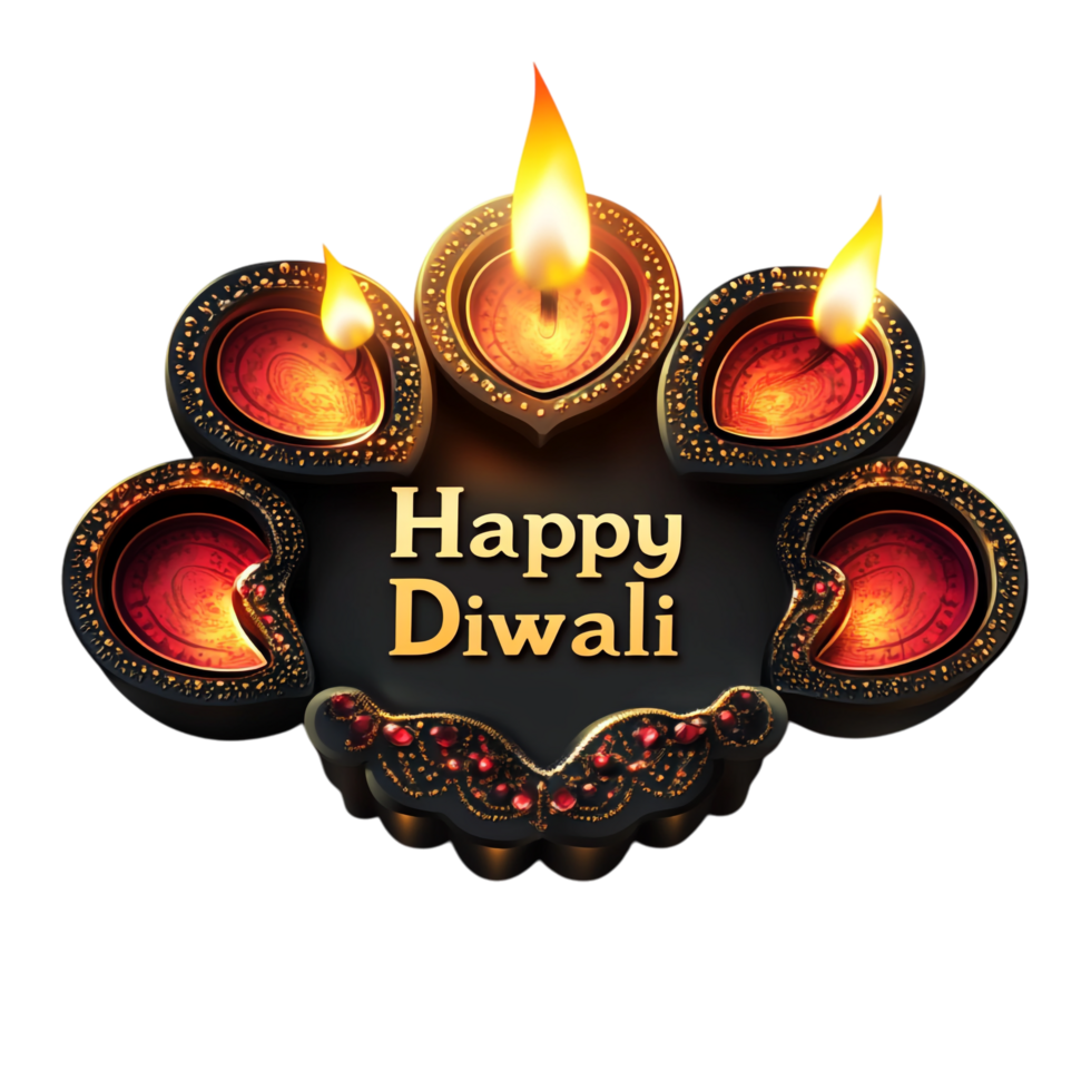 Happy Diwali text style in clean, simple vector design with black 3D rendering for festive greetings png