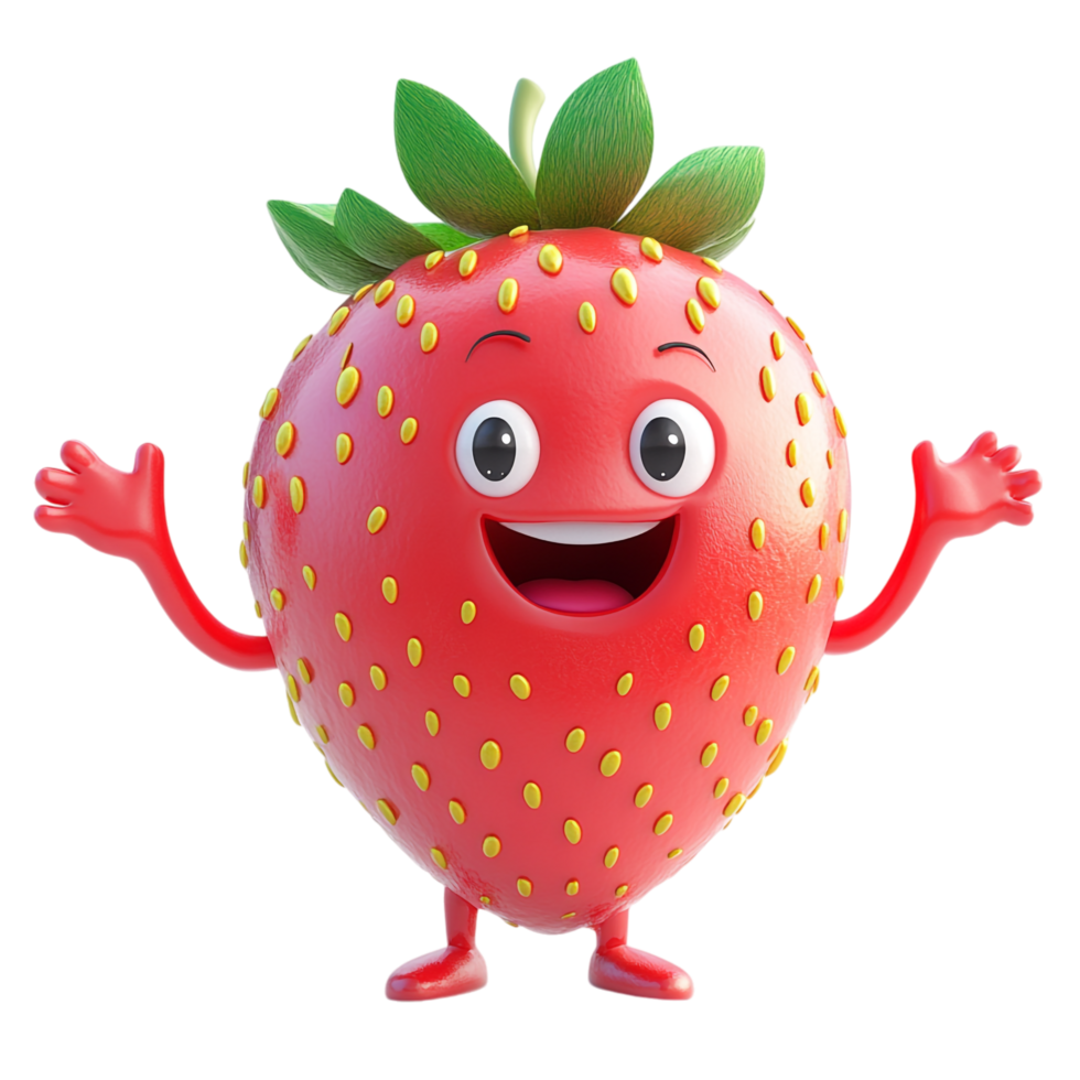 Cute 3D Cartoon Strawberry Character png