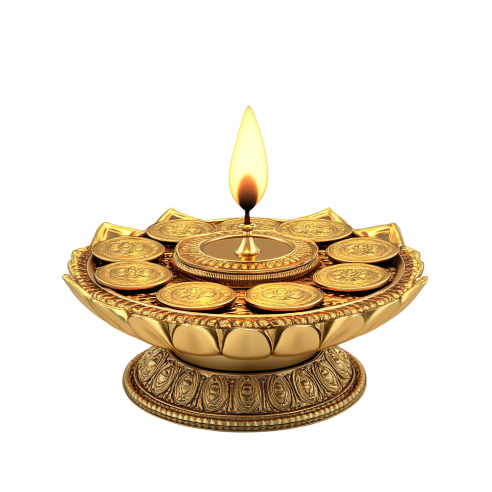 Happy Dhanteras celebration with gold coins on a transparent background png