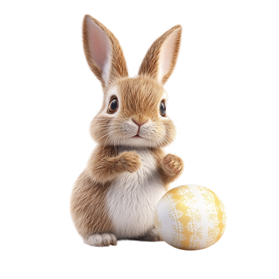 Happy Easter Bunny holding colorful Easter eggs in a 3D rendering, perfect for festive greetings png