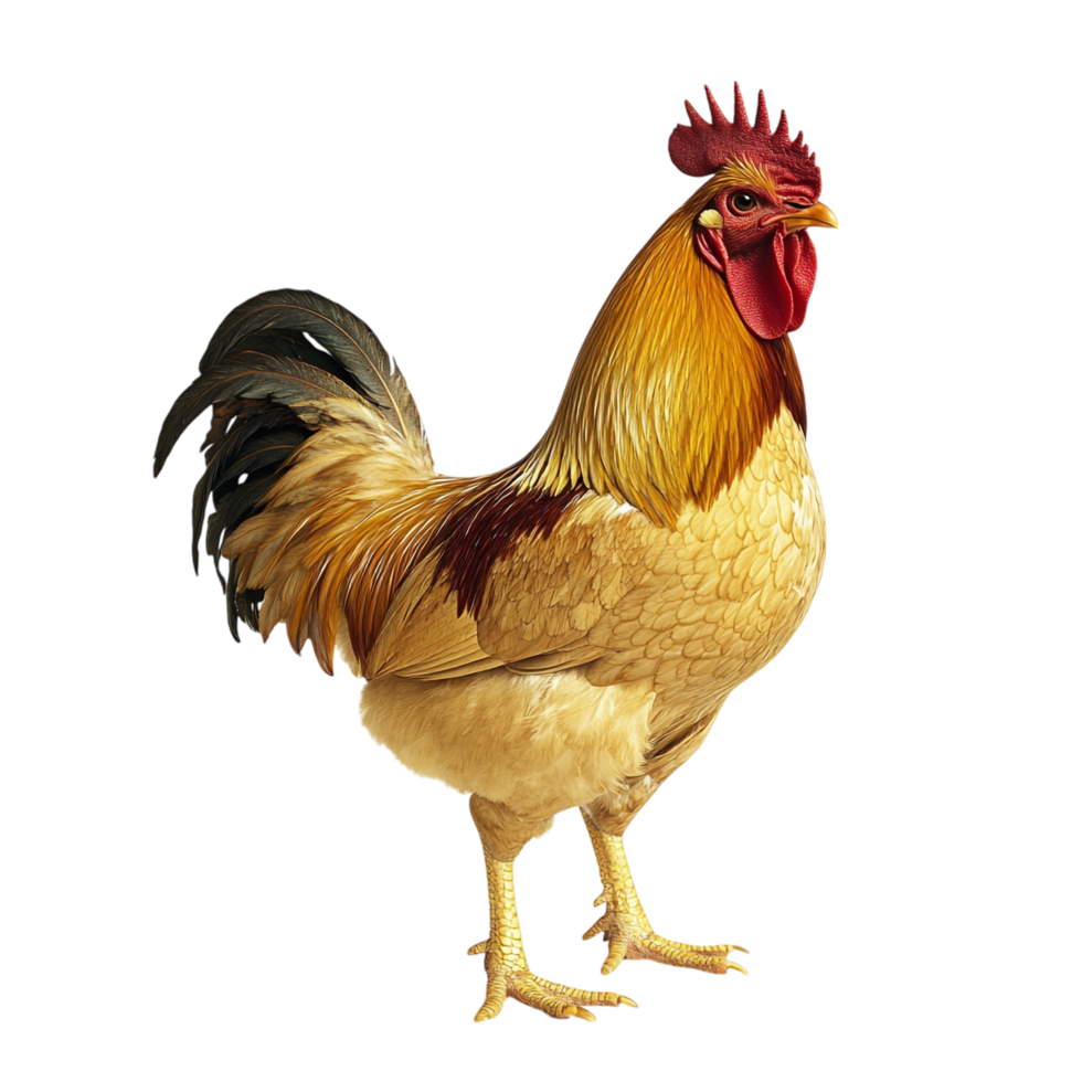 Beautiful golden rooster isolated against a transparent background png