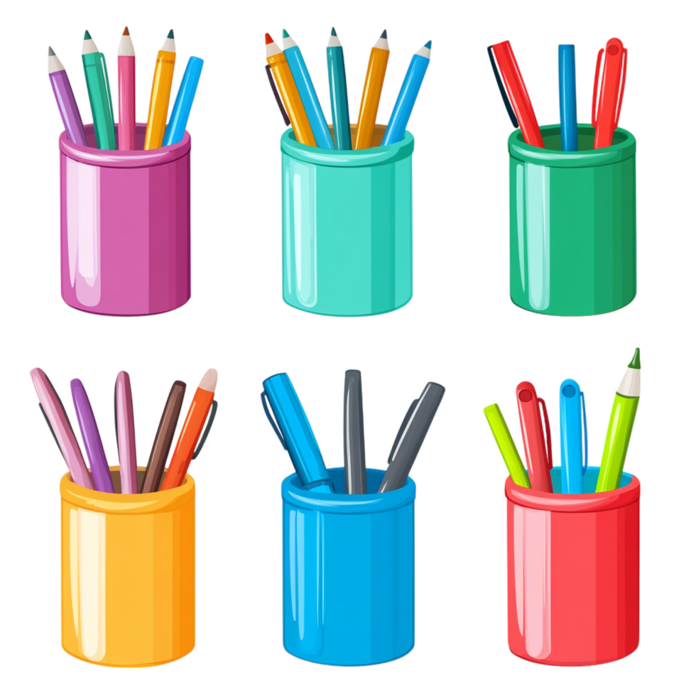 Different Types of Colorful Attractive Pen Holders png