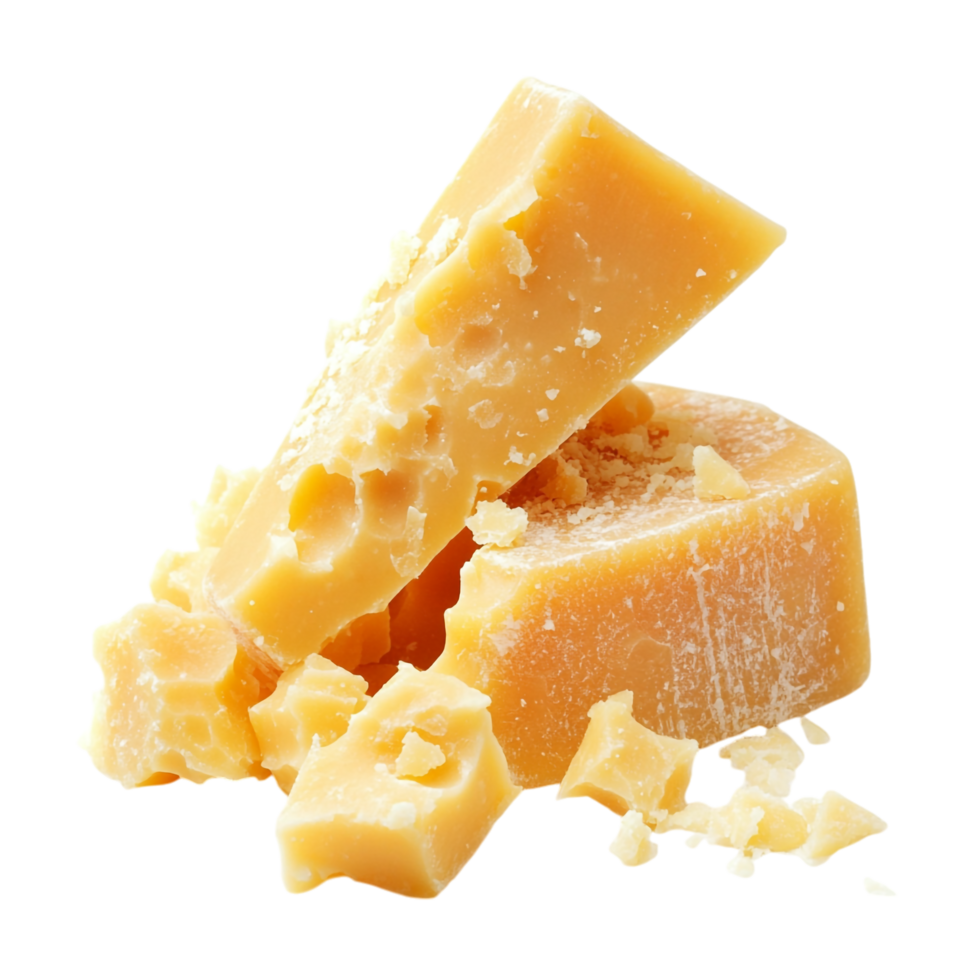 Chunks of Parmesan cheese isolated on transparent background png