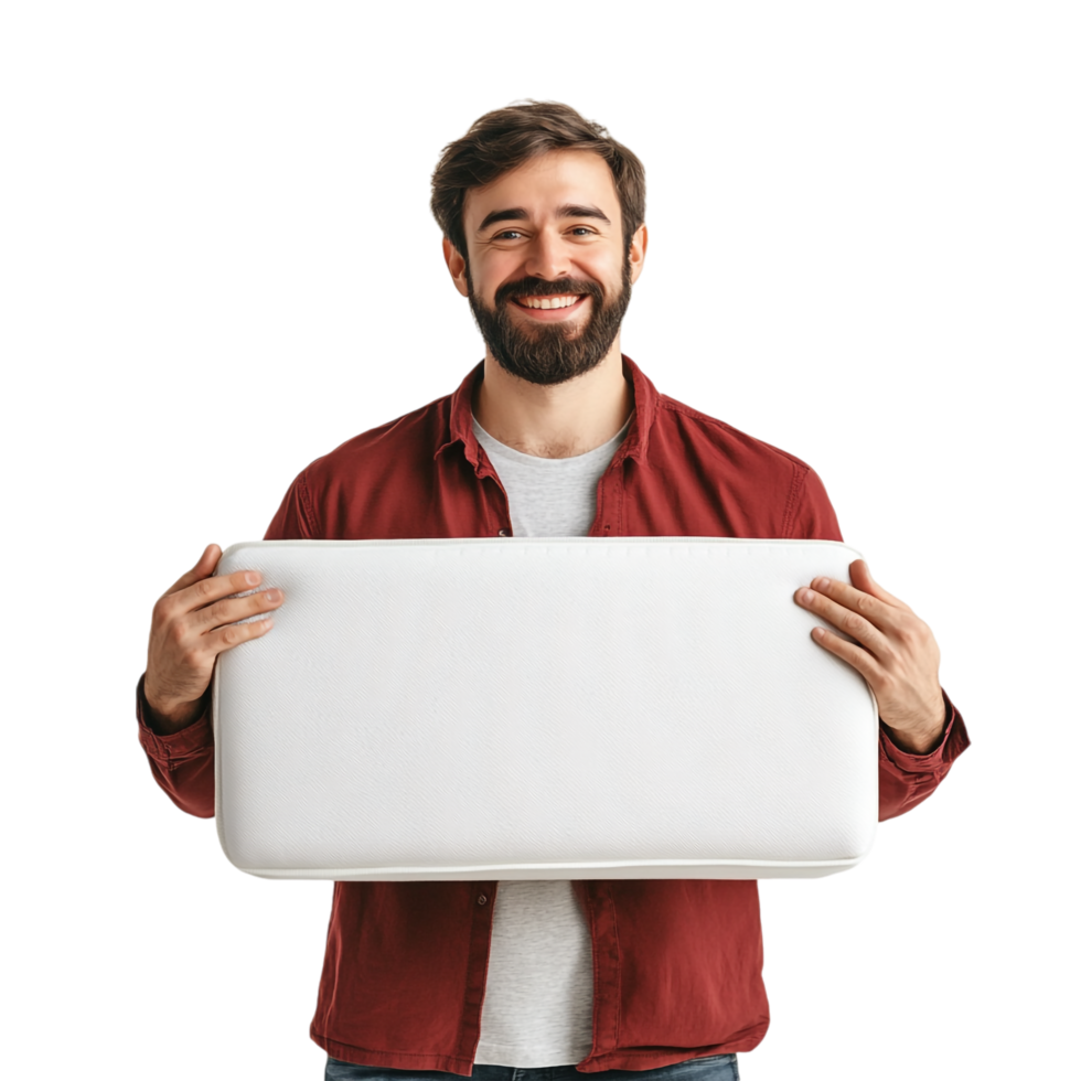Image of Happy Man Standing with Mattress png