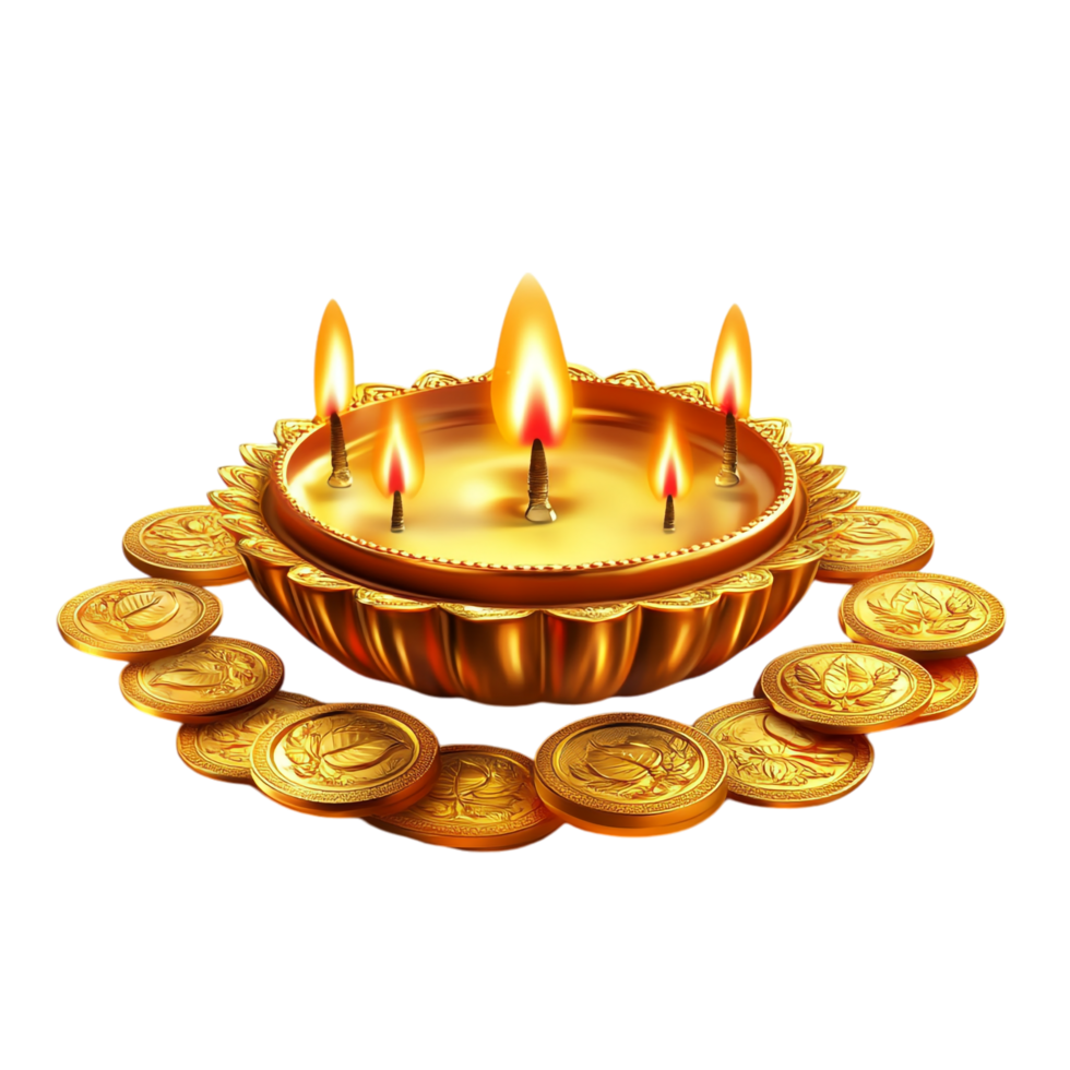Happy Dhanteras celebration with gold coins on a transparent background png