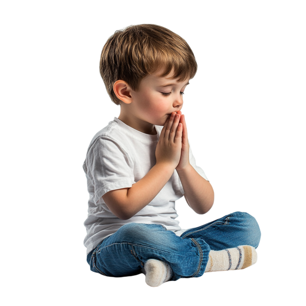 boy kid praying on a transparent background rendered in 8K high detail png