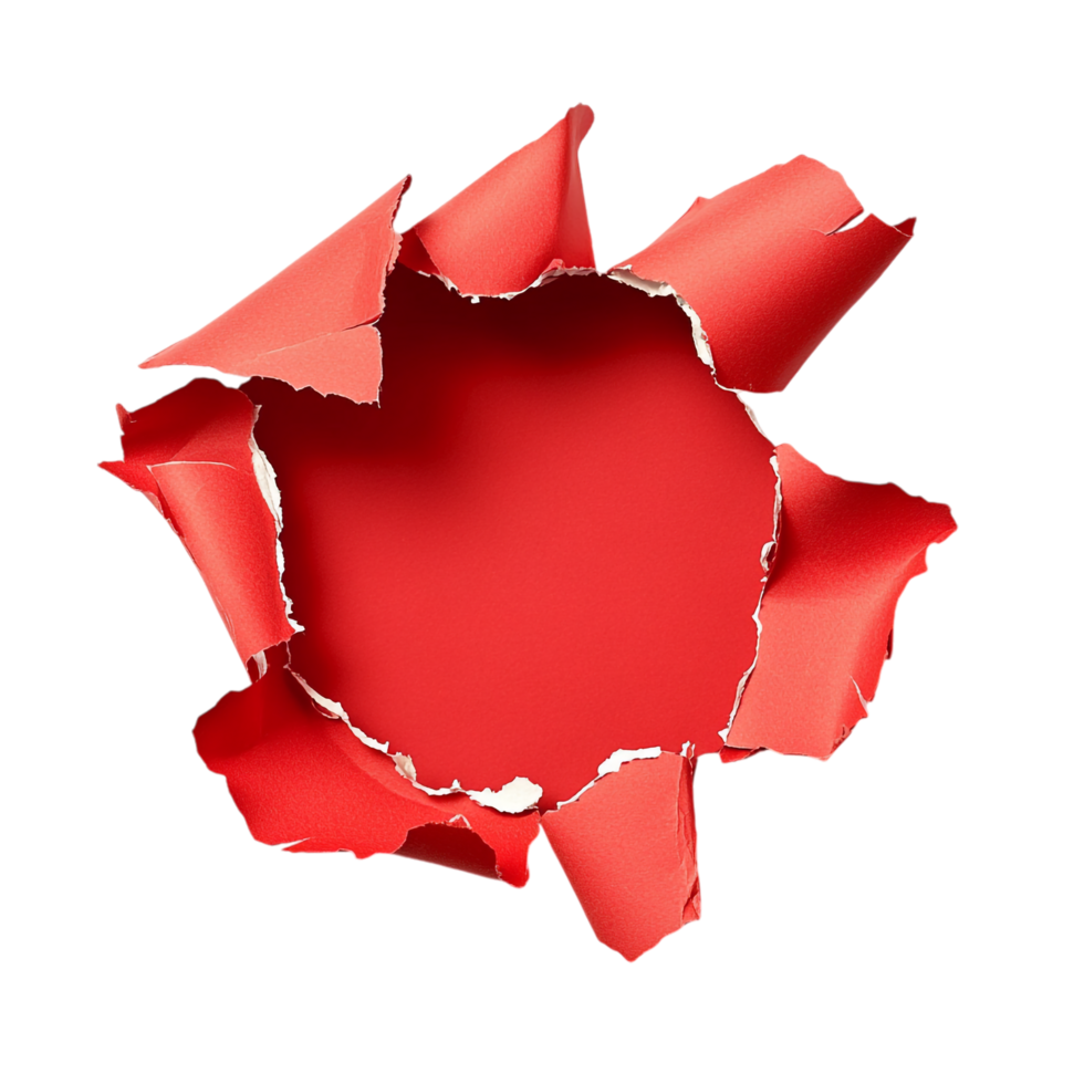 Torn Hole in Red Paper on transparent background png