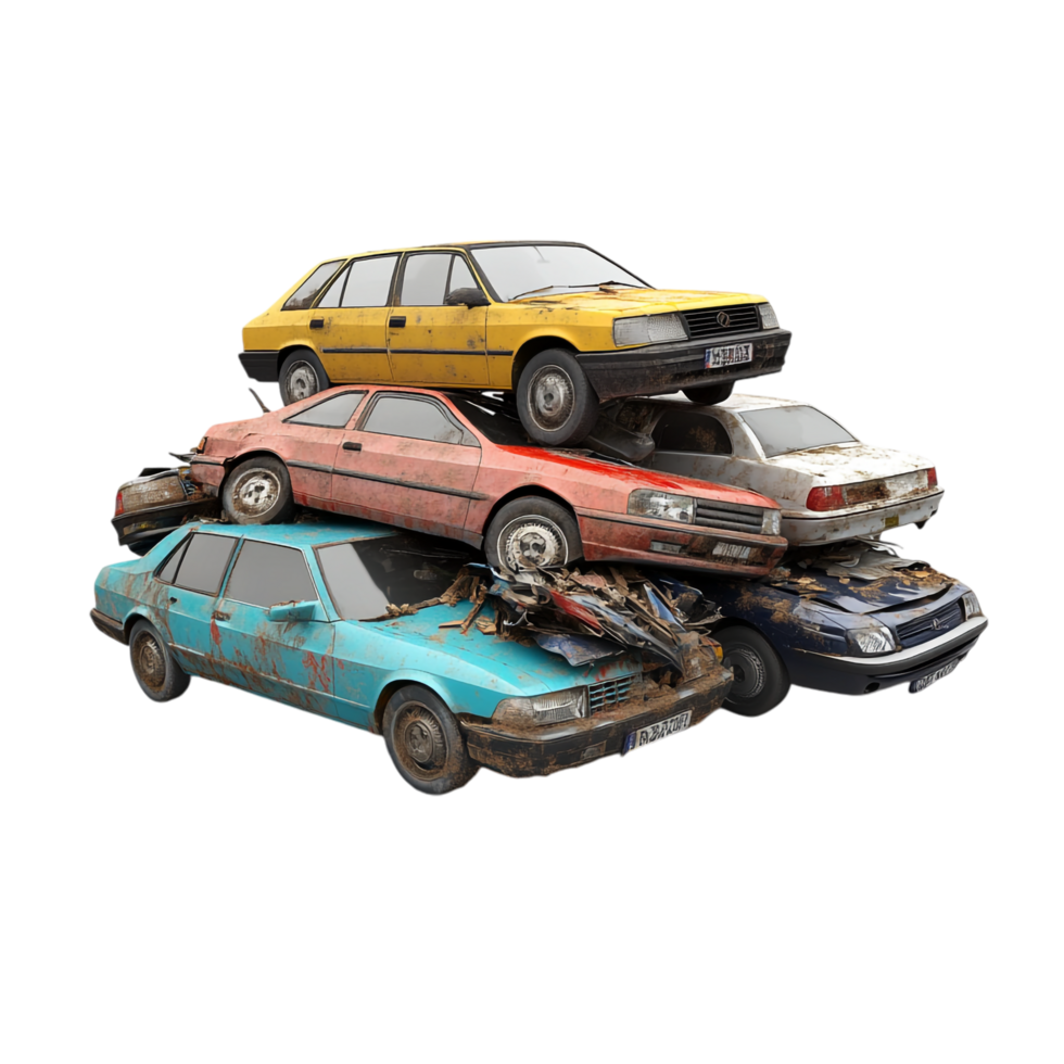 Isolated Car Junk Pile on transparent background png