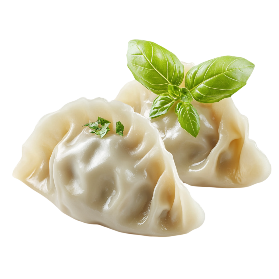 Close up of two dumplings isolated on transparent background png