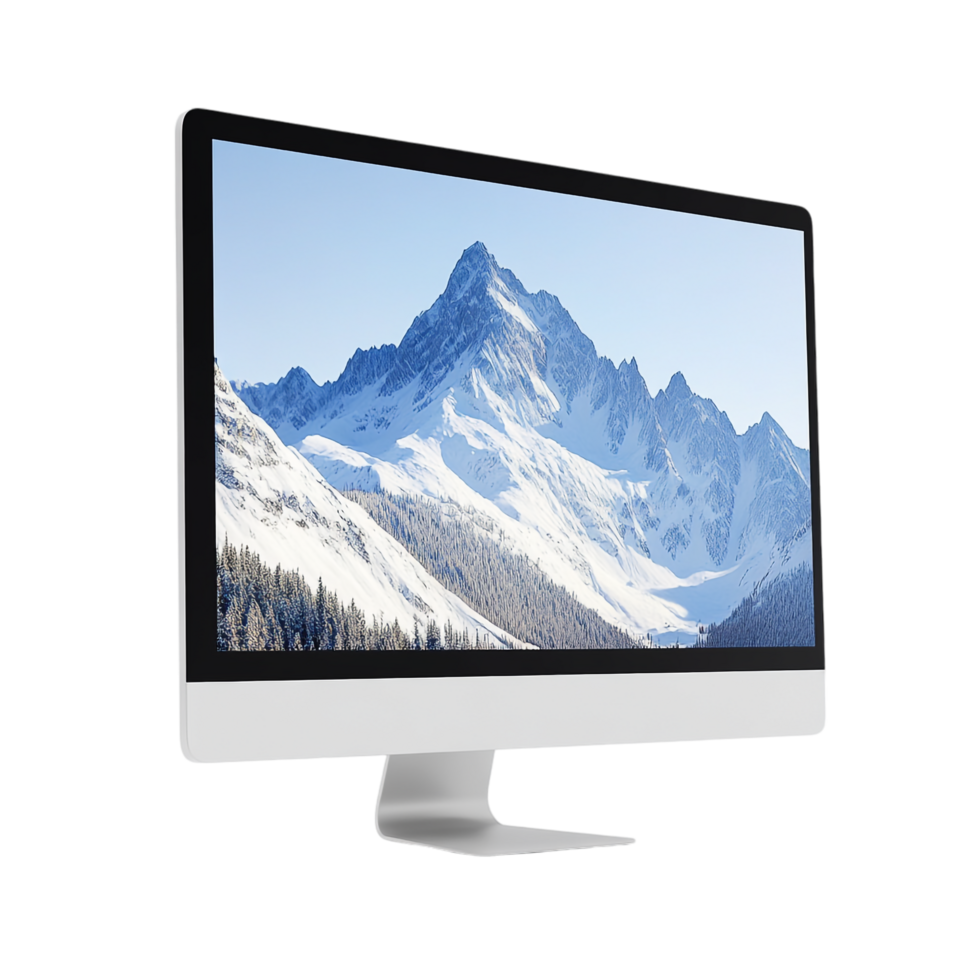 Computer Monitor with Mountain Scenery on transparent background png