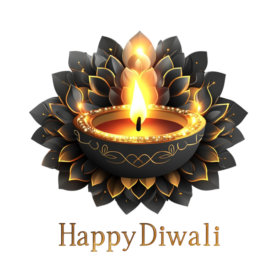 Happy Diwali text style in clean, simple vector design with black 3D rendering for festive greetings png