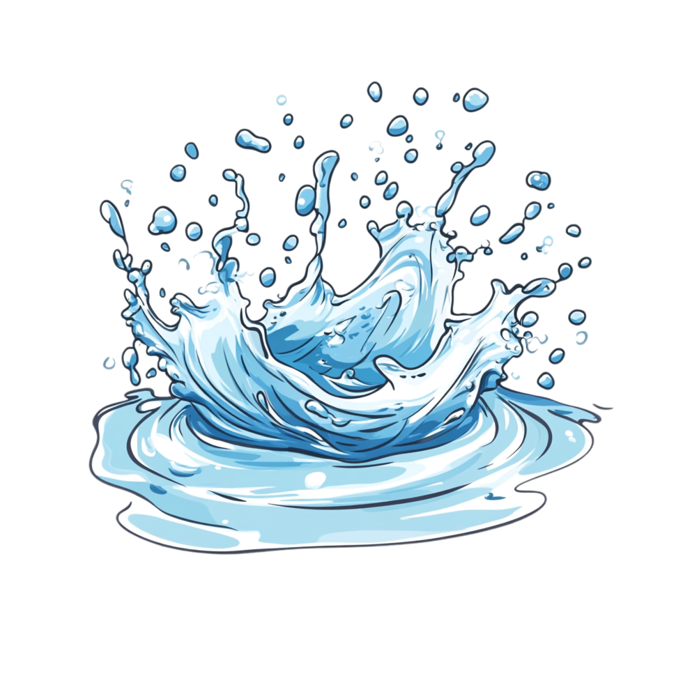 Hand drawn cartoon illustration of water on a transparent background png