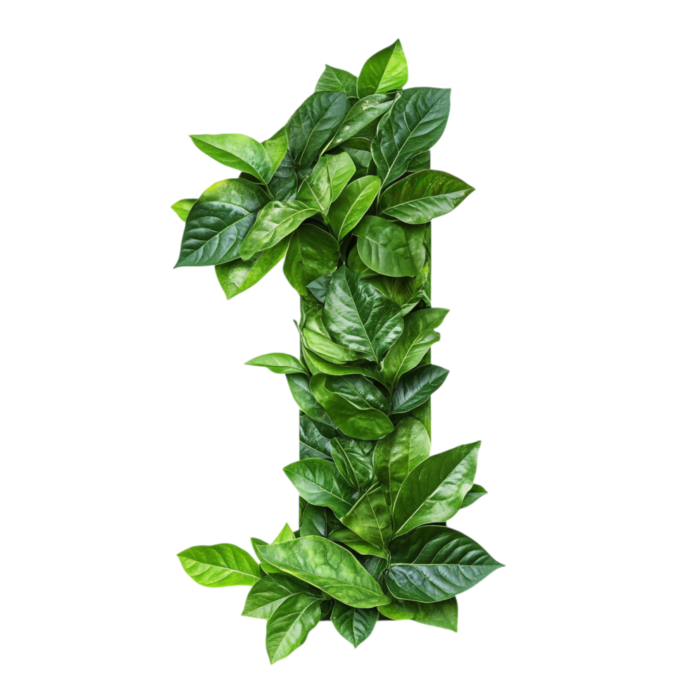Green Leafy Number 1 on transparent background png