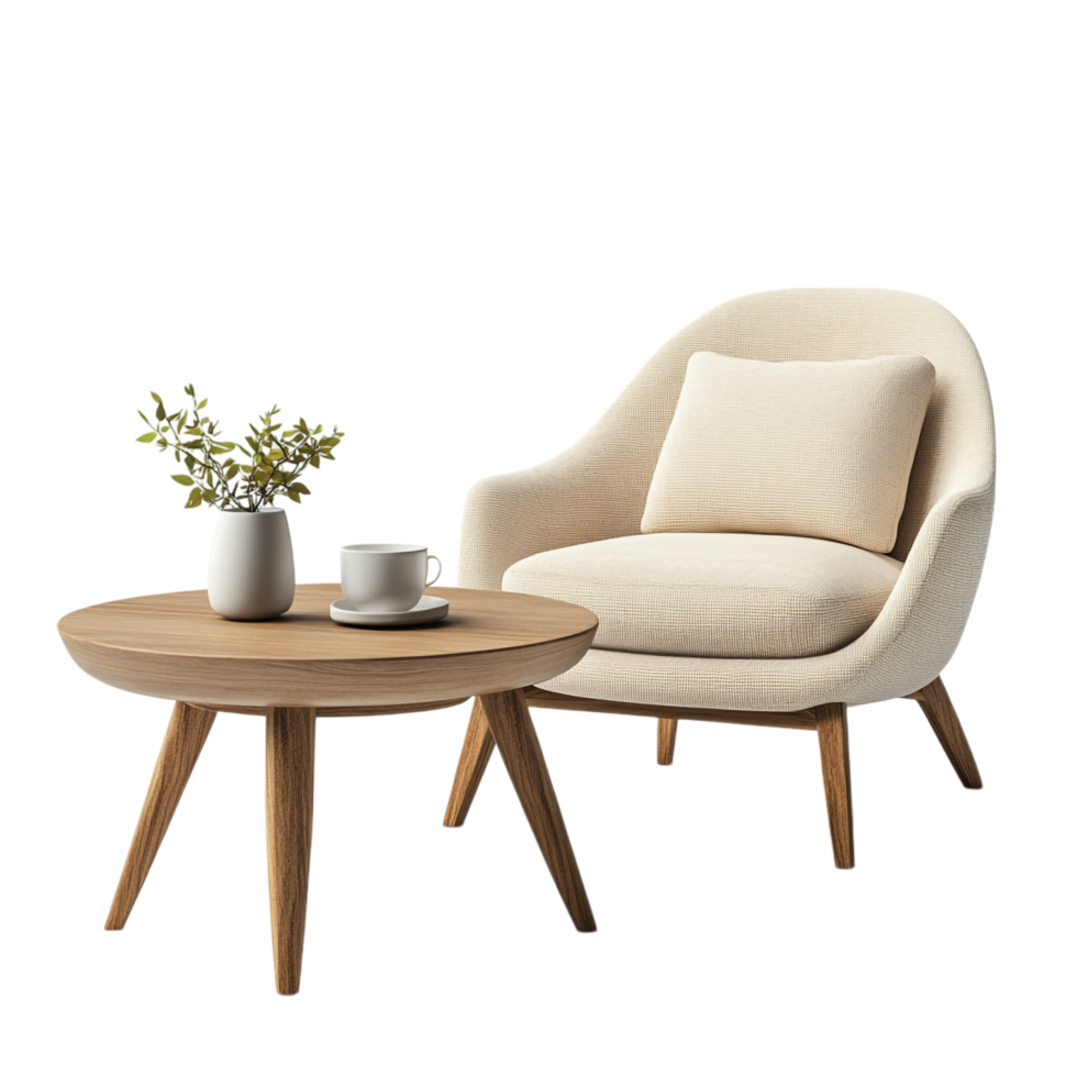 Cozy Chair and Coffee Table on transparent background png