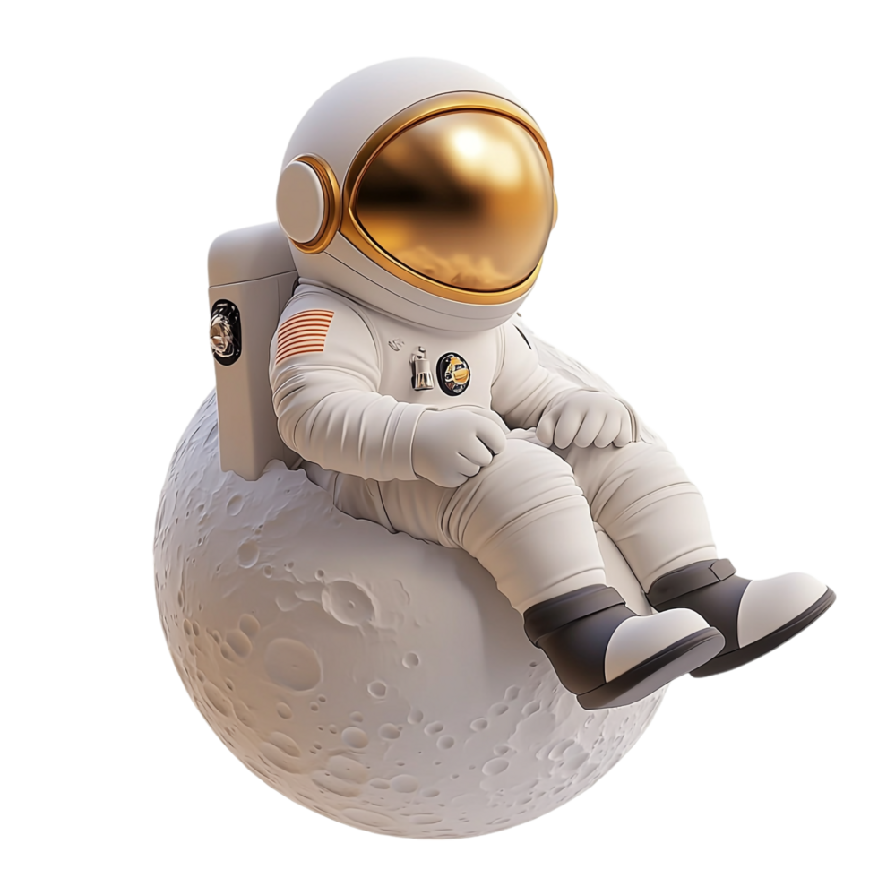 Cute 3D Cartoon Astronaut Sitting on Moon png