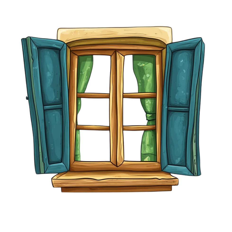 Hand drawn cartoon vector illustration of a window on a transparent background png