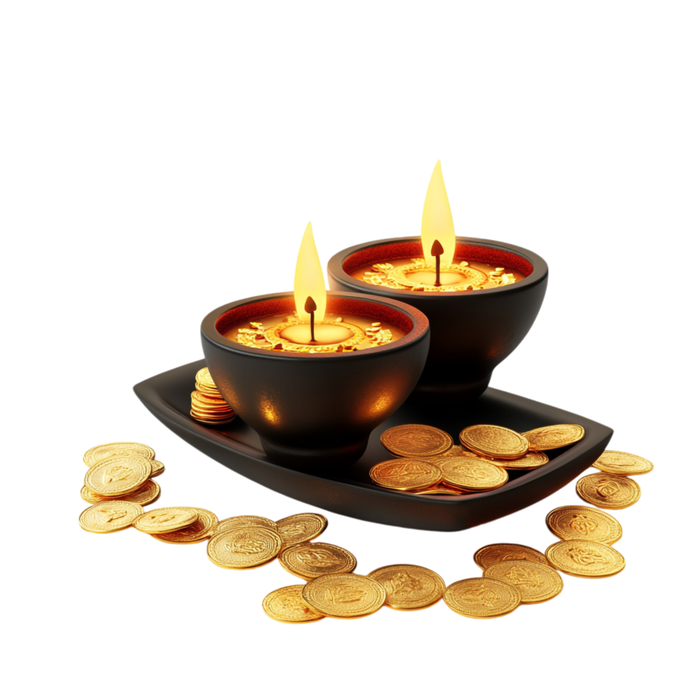Happy Dhanteras celebration with gold coins on a transparent background png