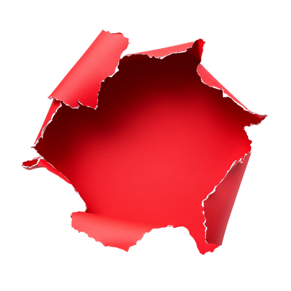 Torn Hole in Red Paper on transparent background png