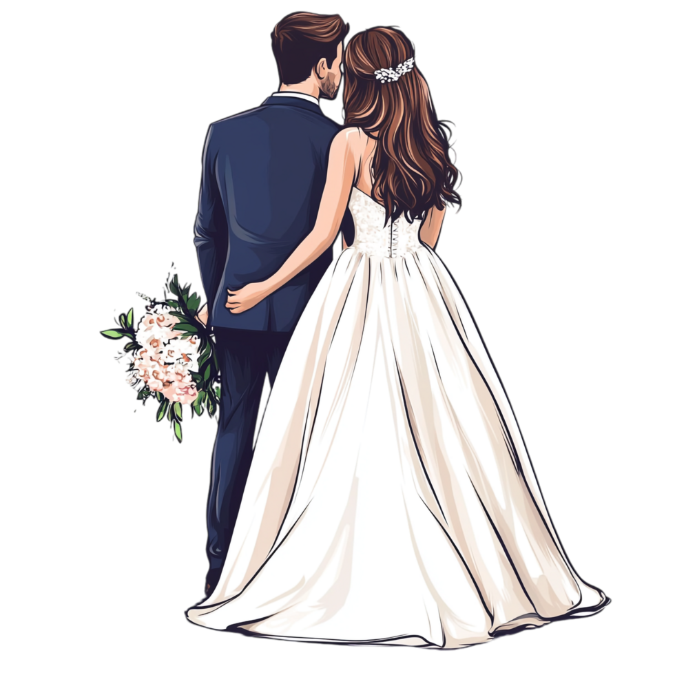 Hand drawn wedding cartoon vector illustration on a transparent background png