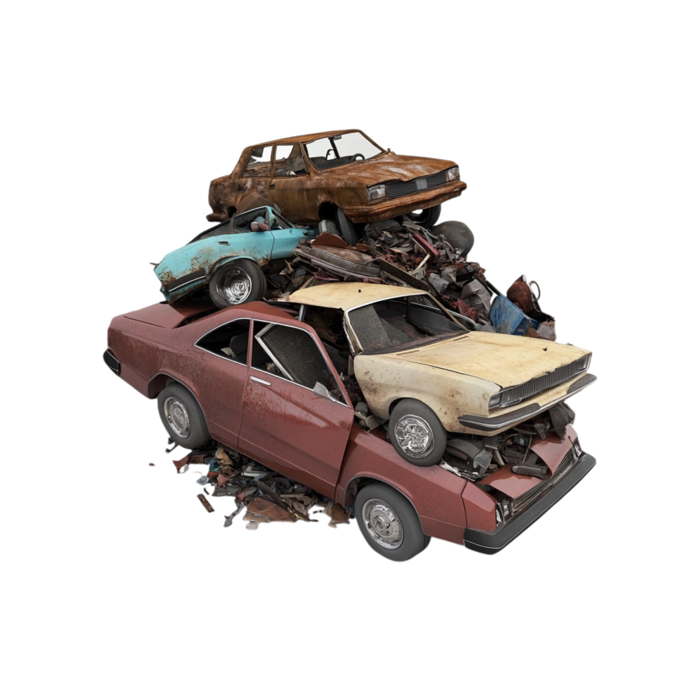 Isolated Car Junk Pile on transparent background png