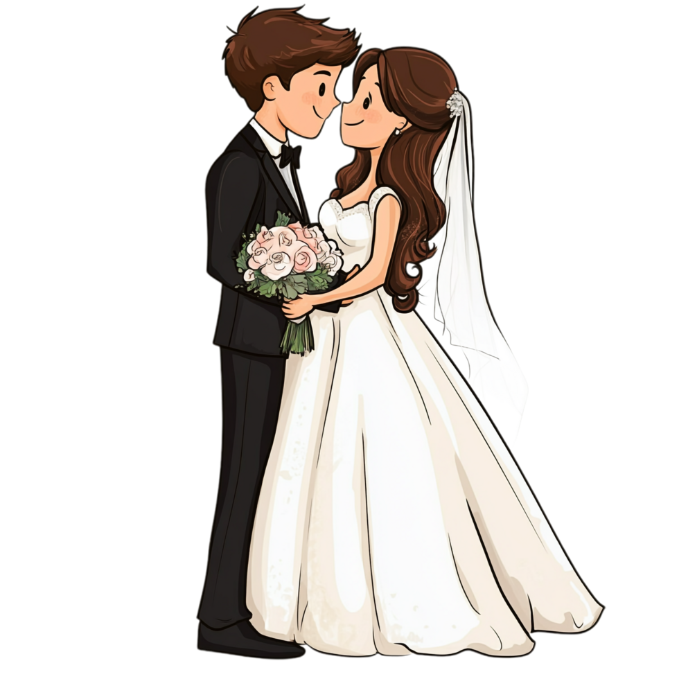 Hand drawn wedding cartoon vector illustration on a transparent background png