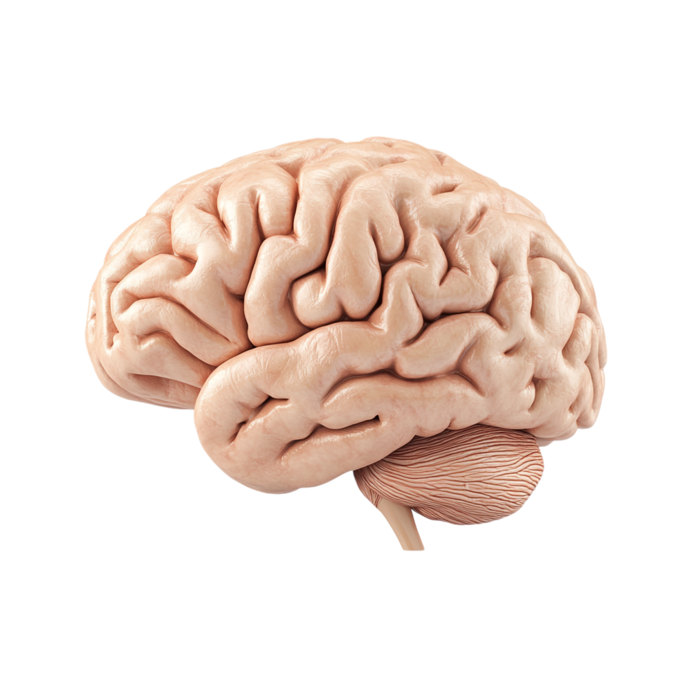 3D side view of a brain isolated on a transparent background png