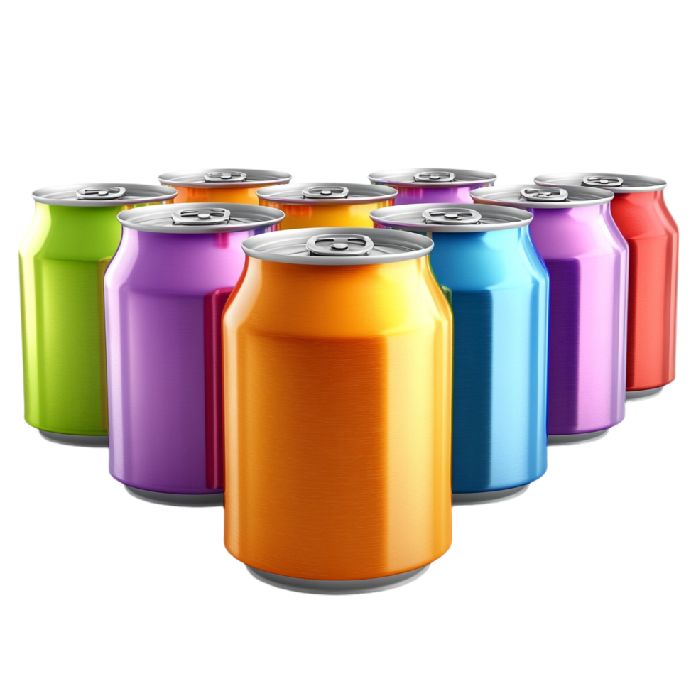 Different Color Slim Soda Can Set on transparent background png