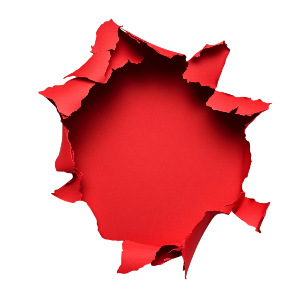 Torn Hole in Red Paper on transparent background png