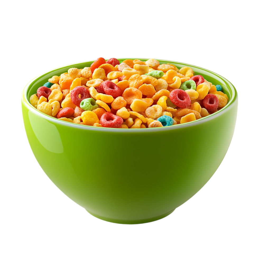 Green Bowl with Colorful Cereal on transparent background png