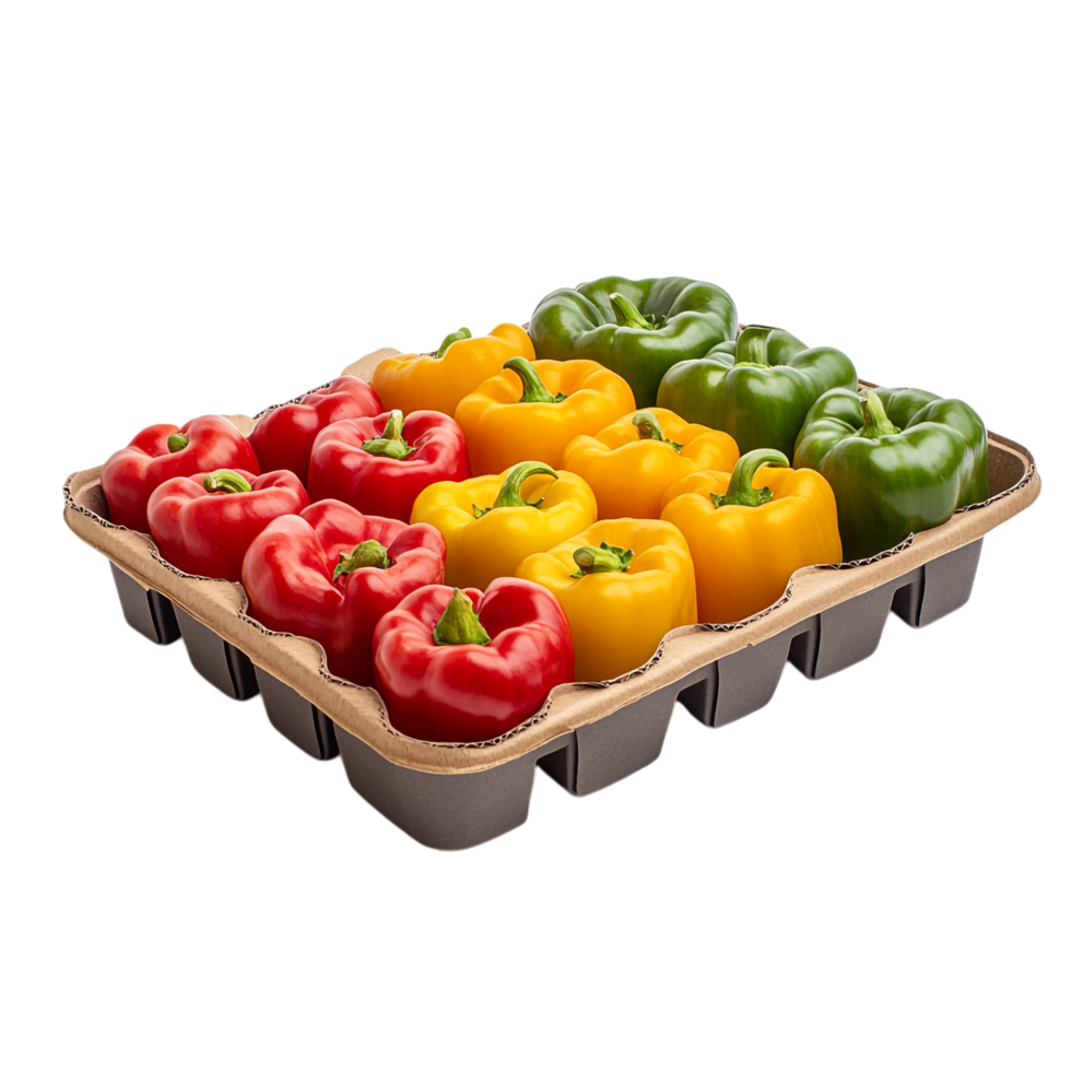 Amazing Sweet Peppers in a Cardboard Tray Isolated on transparent background png
