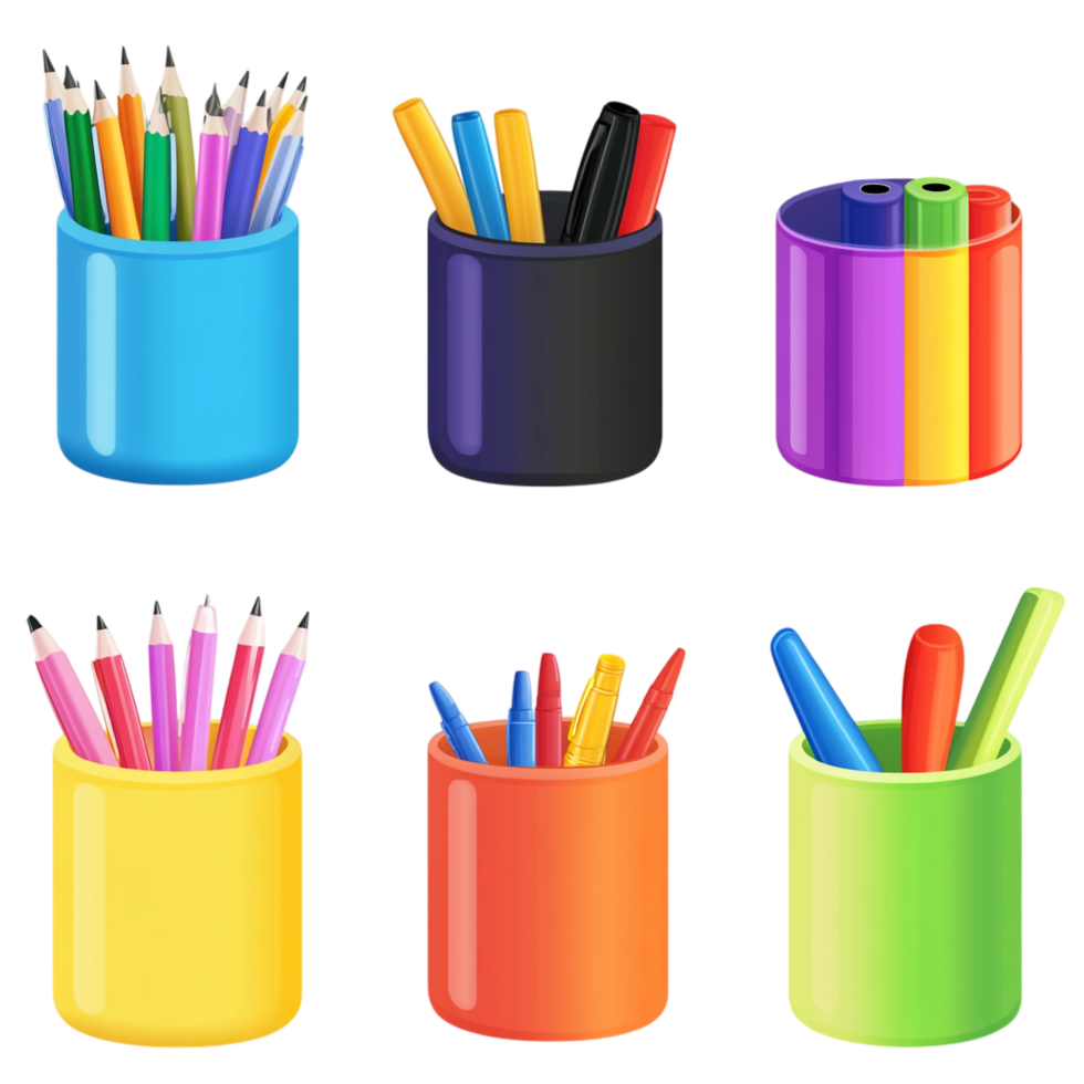 Different Types of Colorful Attractive Pen Holders png
