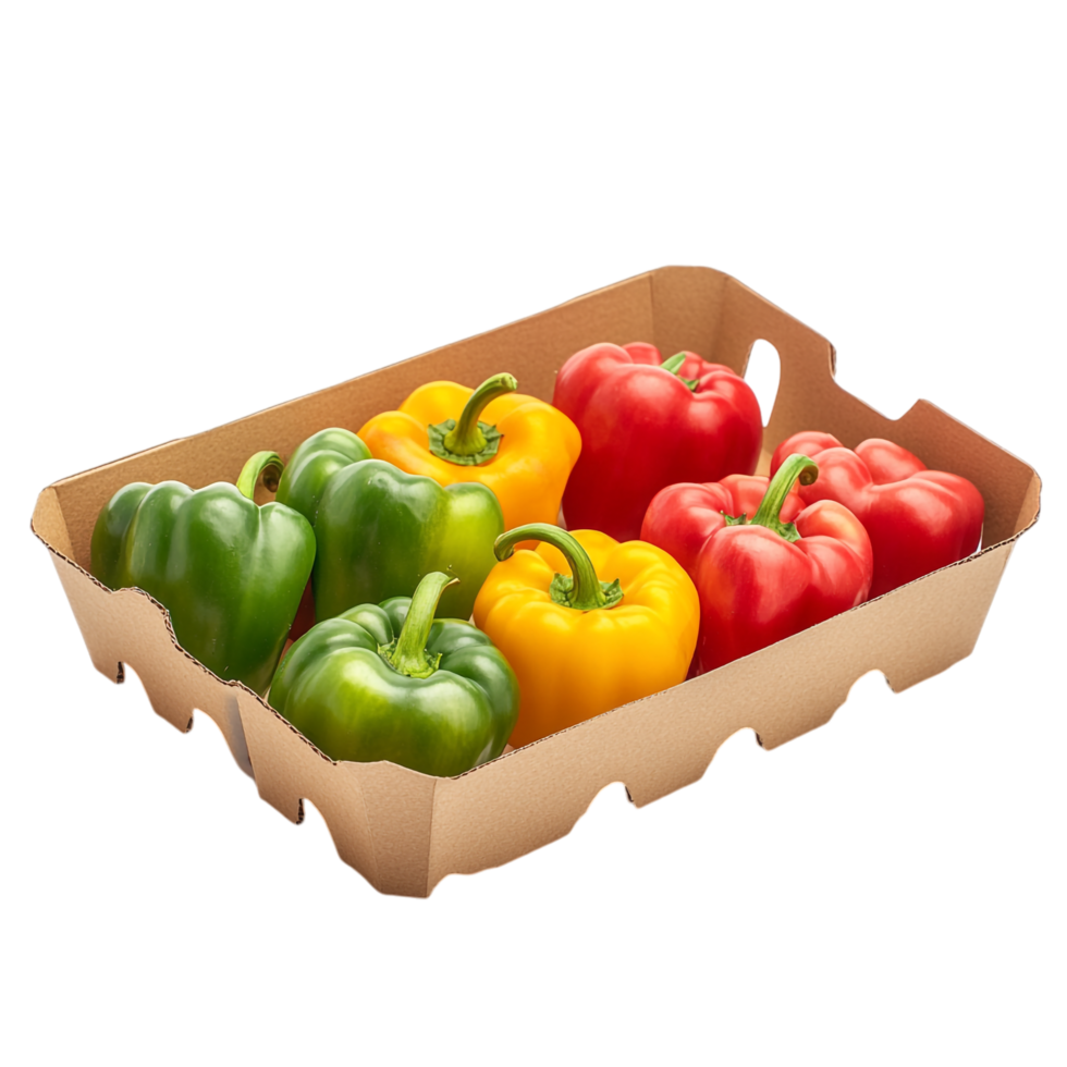 Amazing Sweet Peppers in a Cardboard Tray Isolated on transparent background png