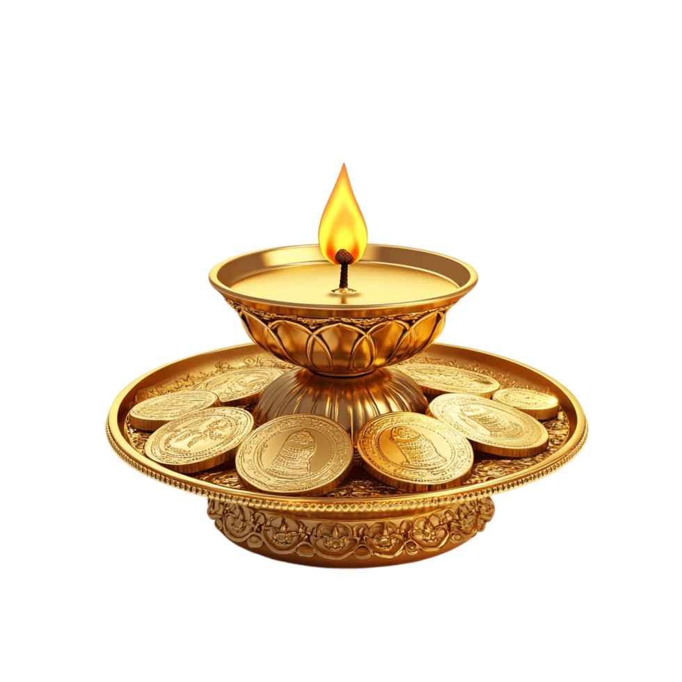 Happy Dhanteras celebration with gold coins on a transparent background png