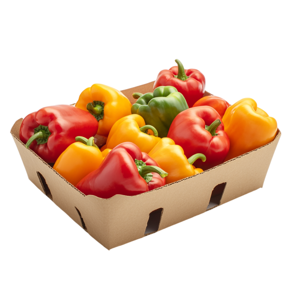 Amazing Sweet Peppers in a Cardboard Tray Isolated on transparent background png