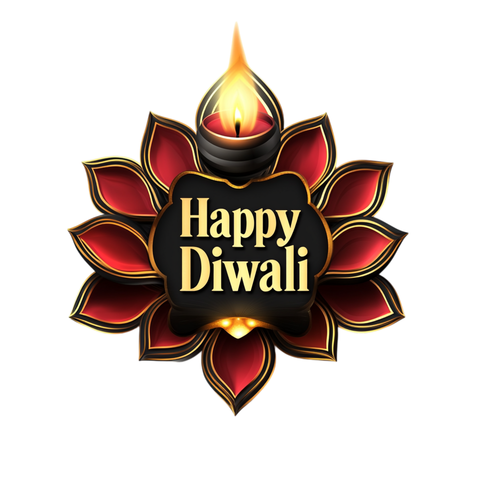 Happy Diwali text style in clean, simple vector design with black 3D rendering for festive greetings png