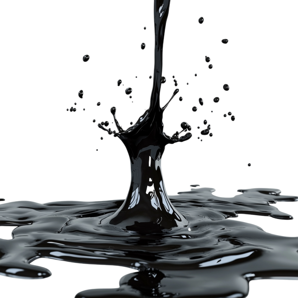 black liquid splashing on a transparent background rendered in 8K high detail png