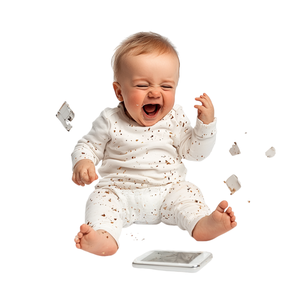 Baby breaking a mobile isolated against a transparent background png