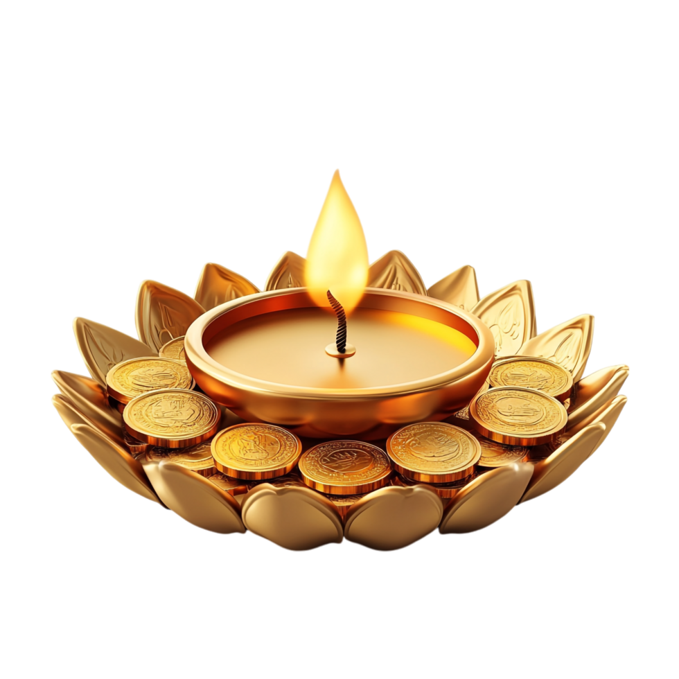 Happy Dhanteras celebration with gold coins on a transparent background png