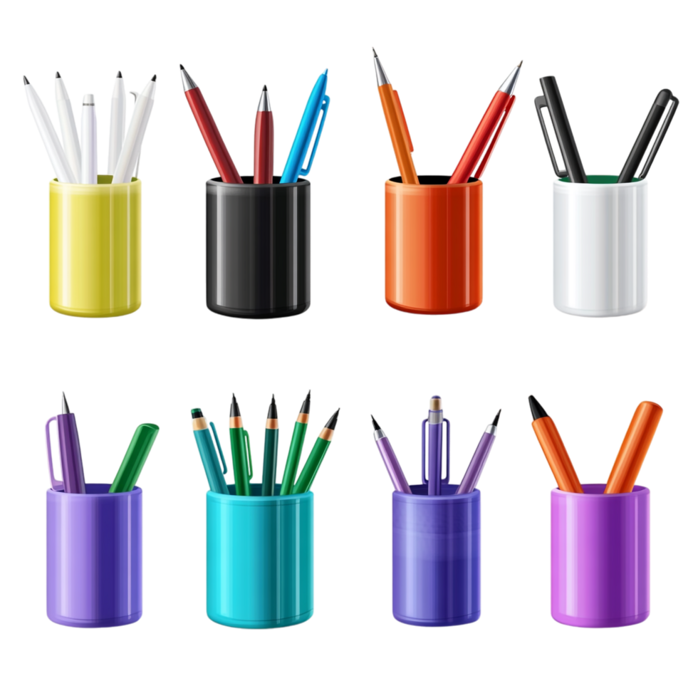 Different Types of Colorful Attractive Pen Holders png