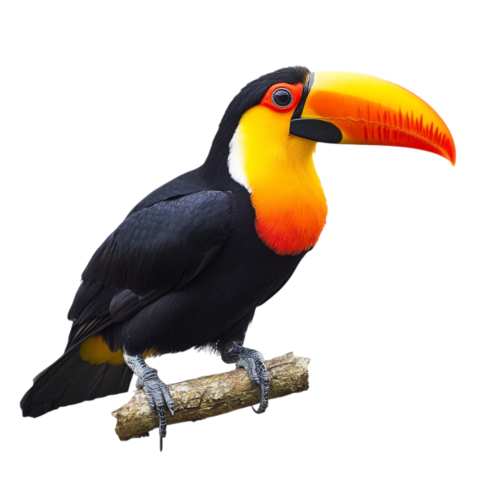 image of a toucan perched on a branch against a transparent background png
