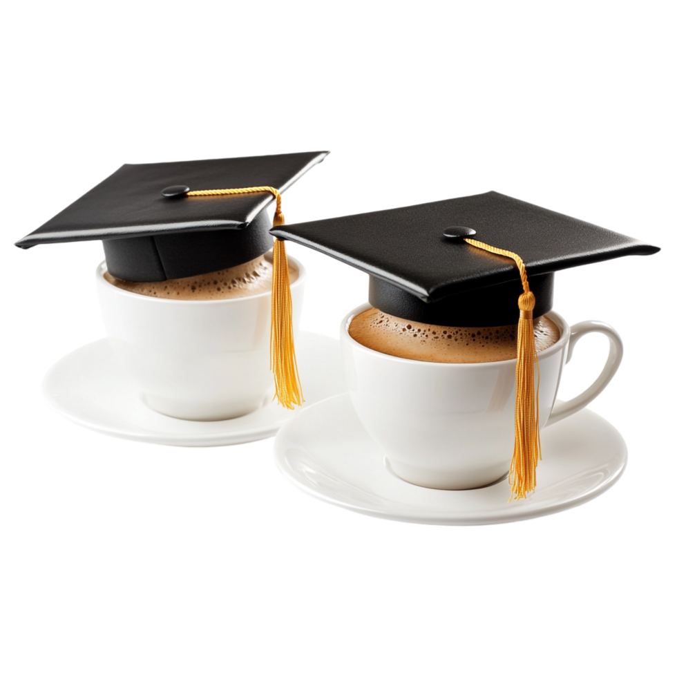 Beautiful graduation coffee cups isolated against a transparent background png