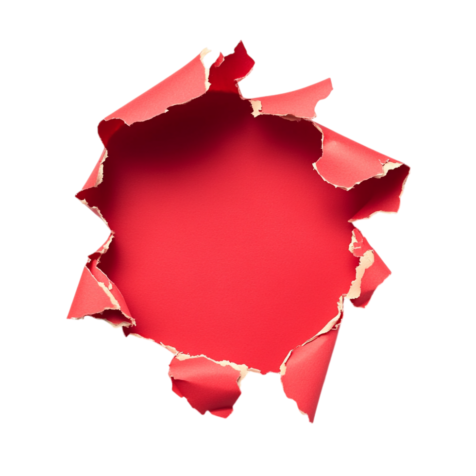 Torn Hole in Red Paper on transparent background png
