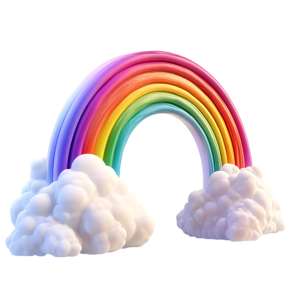 3D style rainbow with clouds on a transparent background png