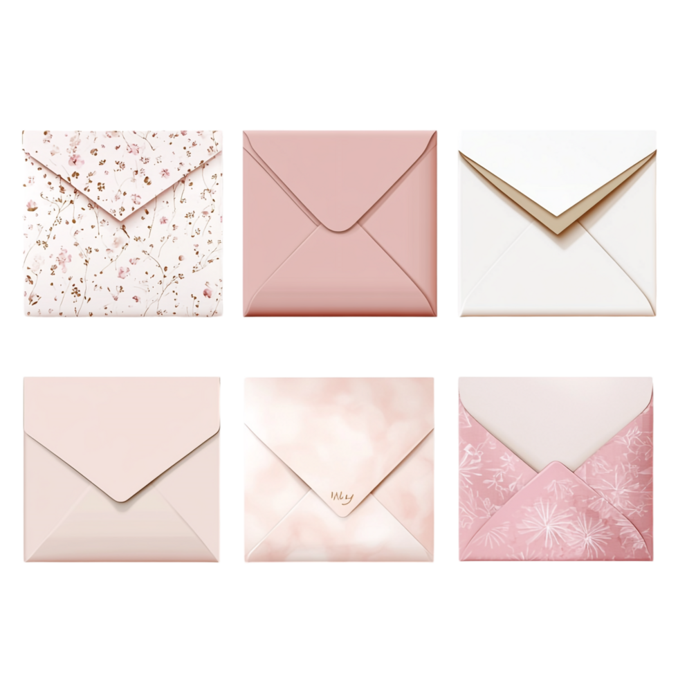 A set of six envelopes with various designs png