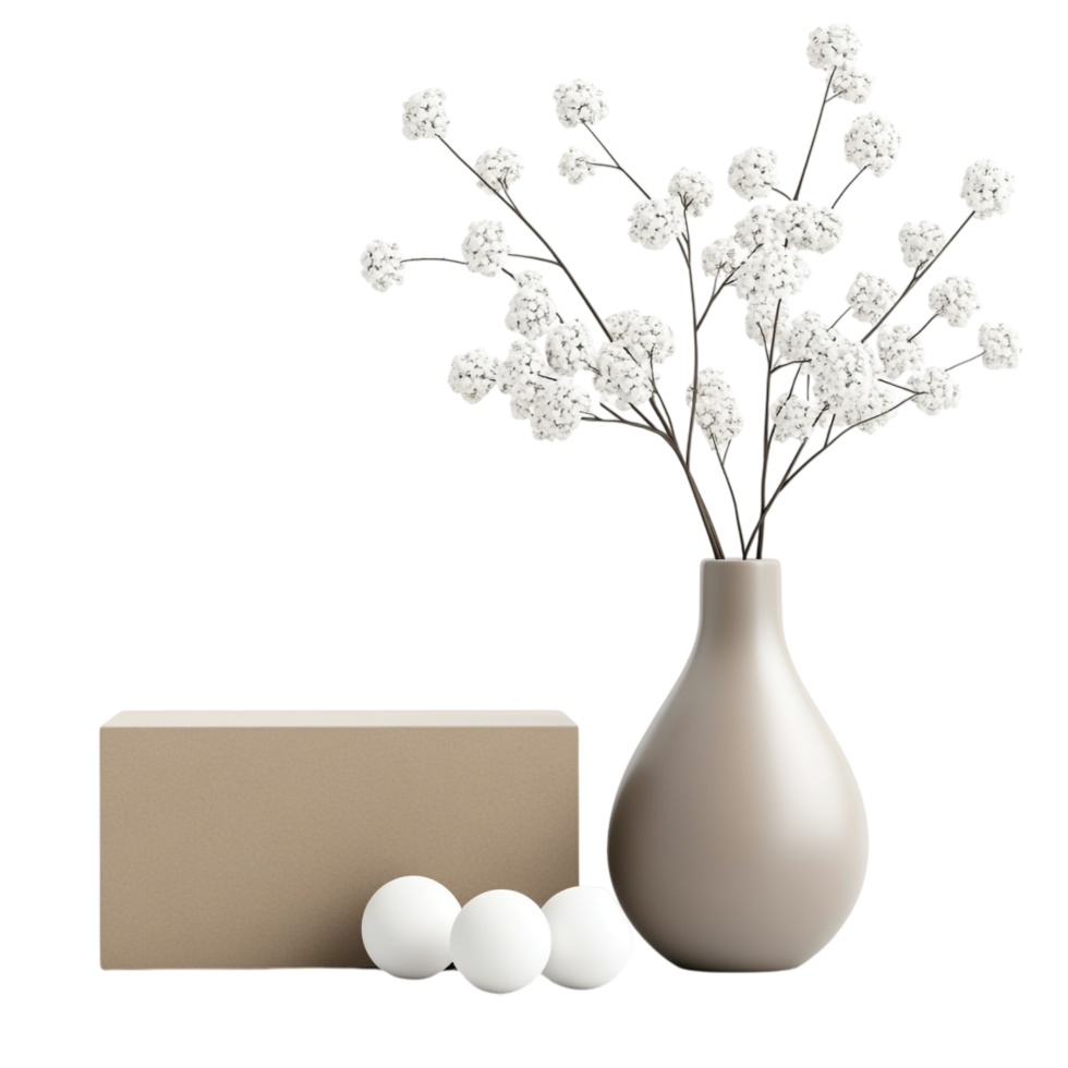 A vase with white balls next to a box png
