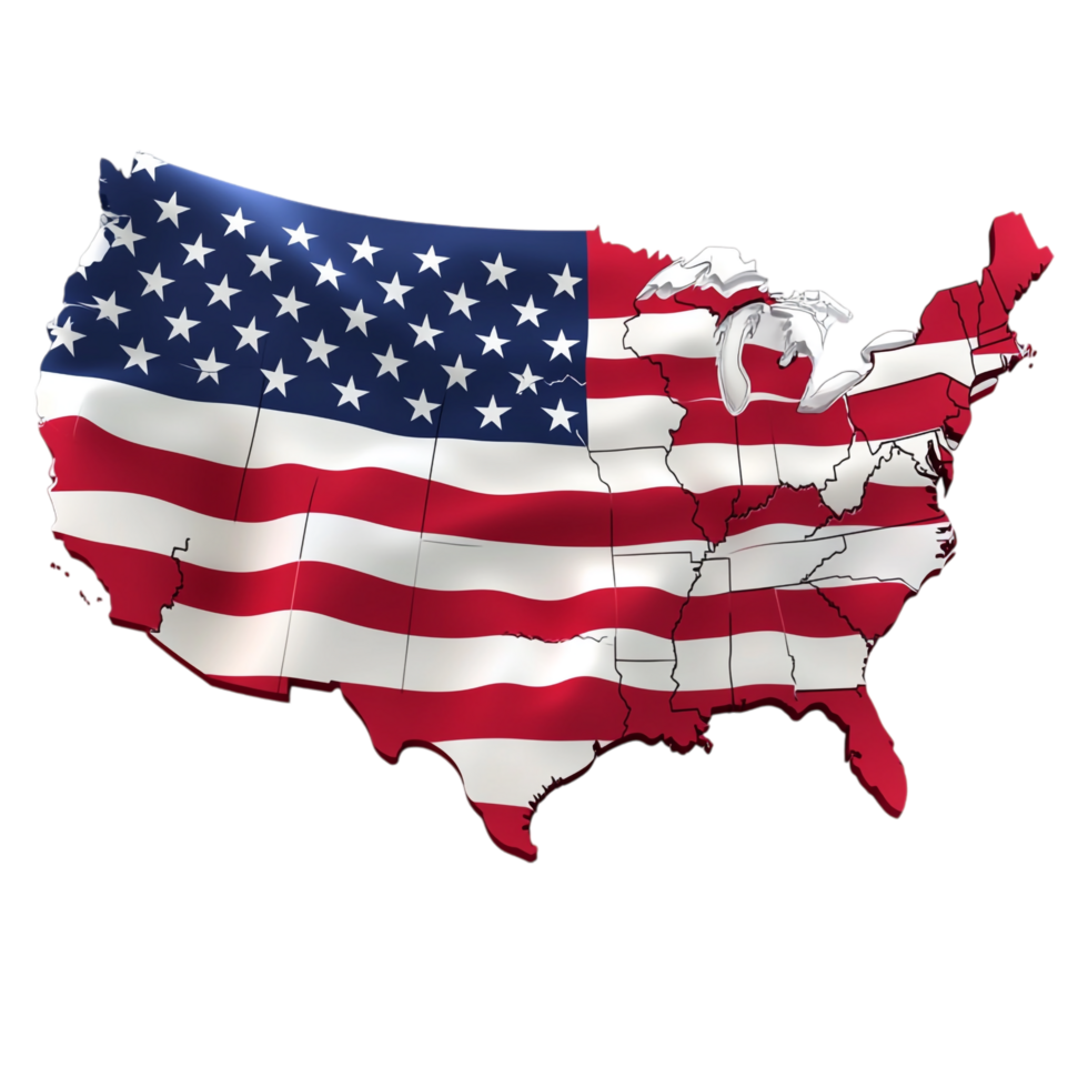 American Flag in the Shape of the Map of America Isolated on transparent background png