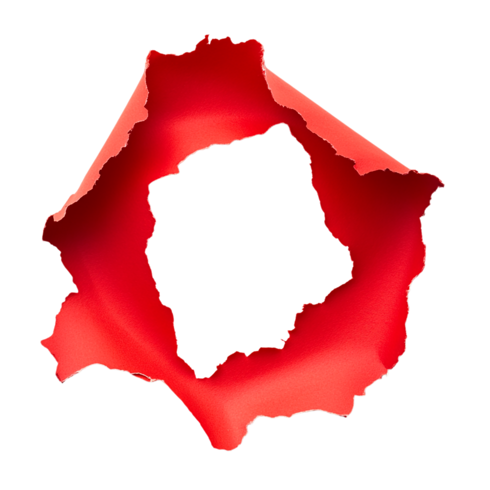 Torn Hole in Red Paper on transparent background png