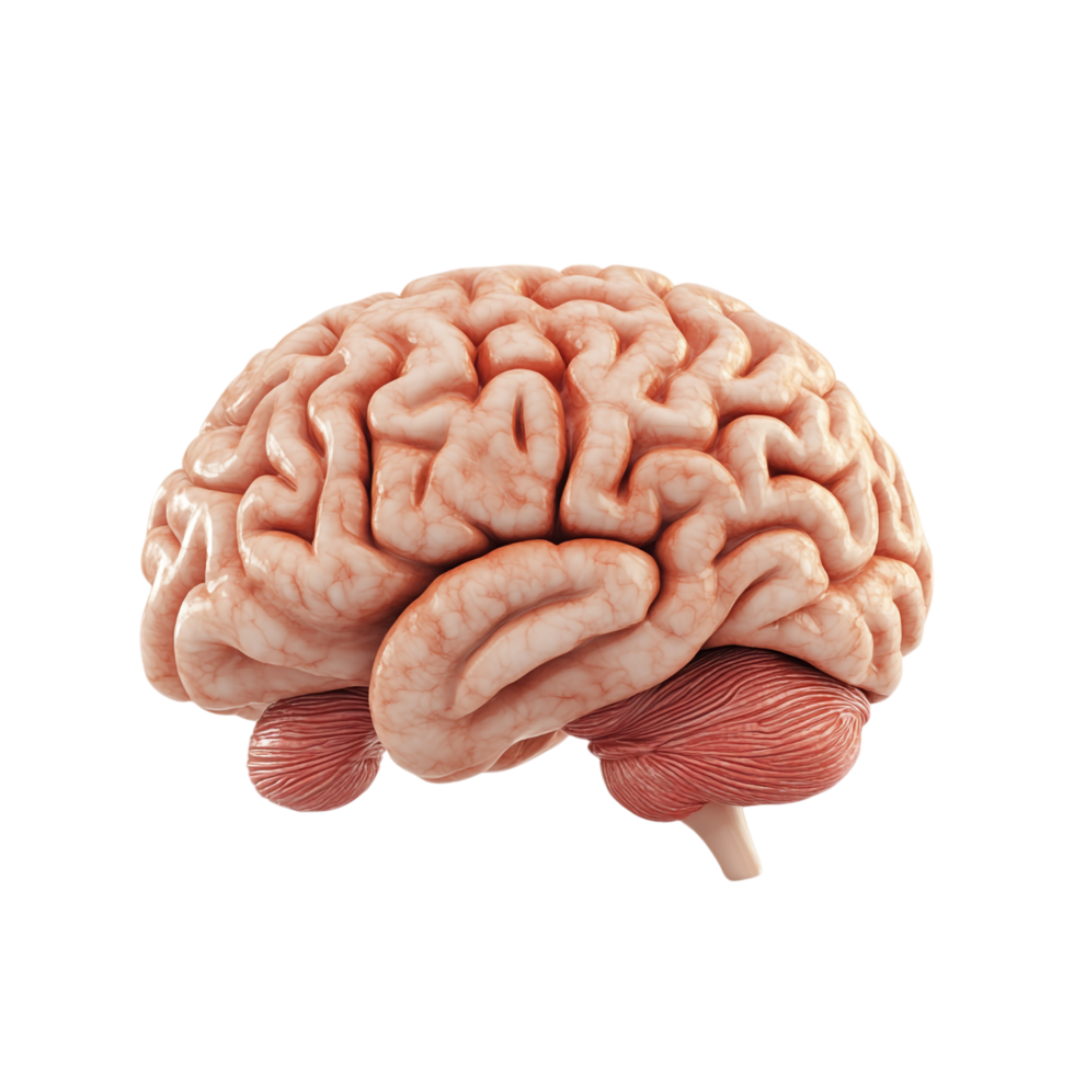 3D side view of a brain isolated on a transparent background png